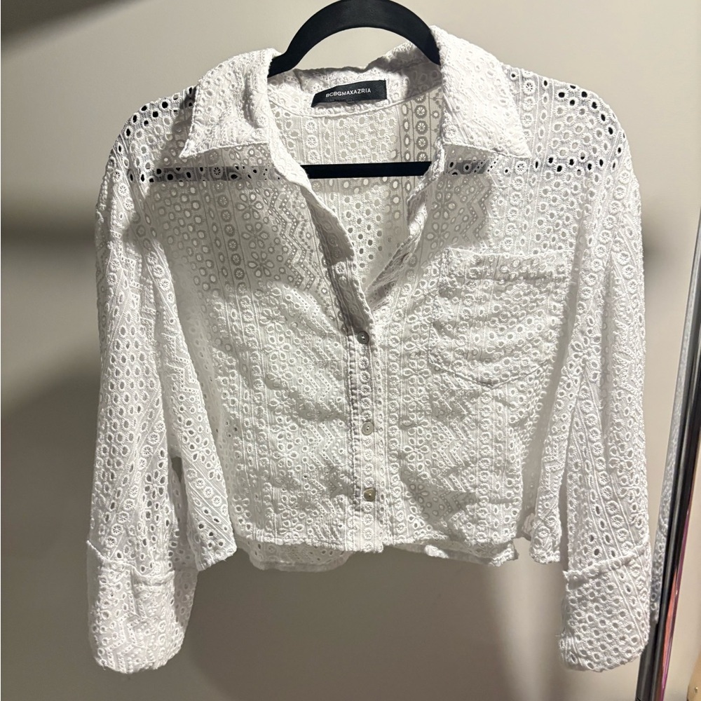 BCBGMaxAzria White Eyelet Button-Down Shirt
